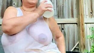 her BIG TITS pop through soaked wet shirt pussy tease