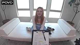 gracey fox petite redhead skinny small tits small waist lets casting agent try monster cock creampie riding missionary wet tight pussy interview