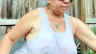 her BIG TITS pop through soaked wet shirt pussy tease