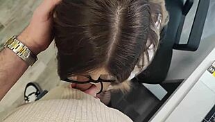 hey boss with huge tits give me that pov blowjob right here in the office