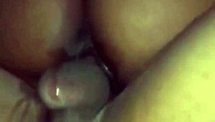 ebony babe rides big black cock cowgirl creampie keeps bouncing cum covered