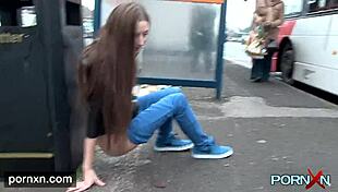 imagine horny skinny leyla flashing shaved pussy in public lingerie?