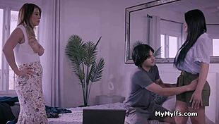 Two busty asian milfs offer oral free use in hardcore threesome