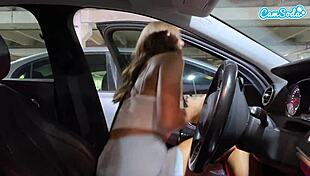 Hot amateur teen masturbates car wash then stepbrother fucks hard