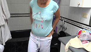 58-year-old latina stepmom masturbates in lingerie for maid's son cum on tits