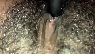 ebony teases her dripping hairy pussy close up wet orgasm