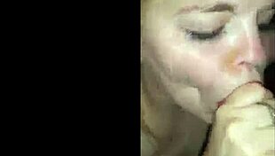 green-eyed branquinha slurps cock till hot cum floods her mouth