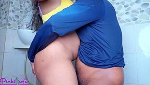 Ravina desi chachi drains nephew's cock from body heat in toilet bathroom sex hindi audio