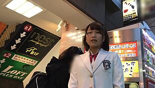 Chubby Japanese Idol in Miniskirt Offers Faceshot Backstage Option