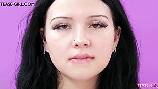 Teen brunette model teases producer daddy during sofa photoshoot audition