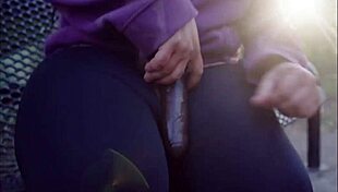 Ebony Slut Pounds Big Clit Pussy On Public Bench!