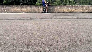 chubby babe gaps her fat ass publicly bent over in voyeur street doggystyle