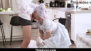 Lucky Guy Devours Petite Asian Teen's Tight Pussy Between Her Legs!