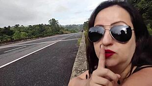 chubby babe gaps her fat ass publicly bent over in voyeur street doggystyle