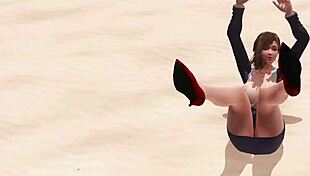 secretary babe poses big ass tits closeup on beach in skirt panties