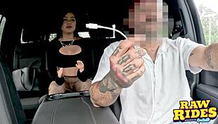 Hot pierced latina teen jerks and blows rideshare driver in public car cum blast