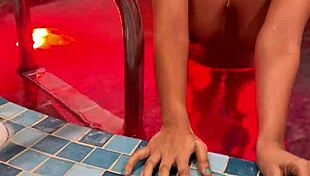 hot couple fucks wildly in hotel room poolside riding cowgirl!