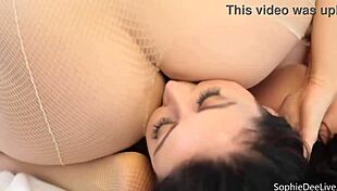 sophie dee licks wet pussy lips with big tits bouncing
