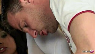 kyra black's perfect tits bounce as foot guy fucks her cum on nylons