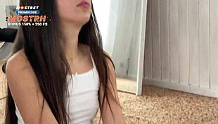 athletic girl post-workout takes double cocks deep in tight pussy then swallows cum load