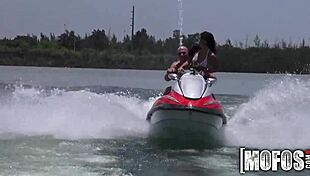 damn this hot threesome on the seadoo has me sucking cock outdoors in pov