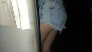 redhead teen bends over for thick cock blowjob on dark street