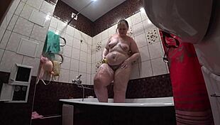 oh man spying on that fat russian milf's big ass shower feels wrong but hot