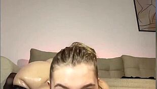 big cock deepthroats her tight throat then slams doggy in stockings