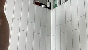 Amateur milf tattoos clit wet in shower for naked pussy rub
