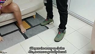 Latina stepmom slurps massive cock drooling deepthroat then creampie explosion in her mouth