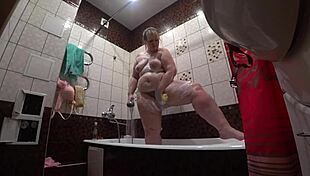 oh man spying on that fat russian milf's big ass shower feels wrong but hot