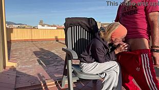 i slurp neighbor's thick cock deepthroat style then gulp hot cum on our terrace