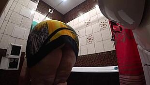 oh man spying on that fat russian milf's big ass shower feels wrong but hot
