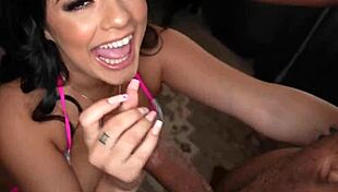 Hubby watches as BBC stretches latina milf serena santos shaved pussy wide