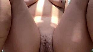 Riding big black cock dildo outdoors turns creamy on shaved latina teen