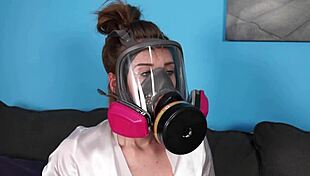 peyton teases her body mysteriously in tight gas mask