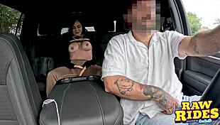 Hot pierced latina teen jerks and blows rideshare driver in public car cum blast