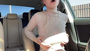 busty russian mom fingers pussy to orgasm in public car ride 🚗💦