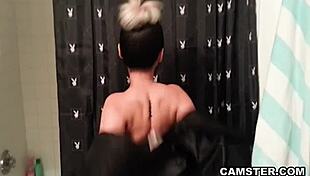 asian babe shaves hairy pussy smooth in bathtub