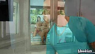 Two Busty Milfs Suck and Ride My Cock Poolside in Hot Fantasy.