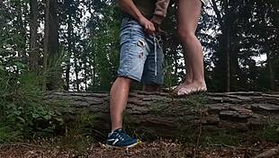 cheating wife bangs boss deep in forest hiding from husband