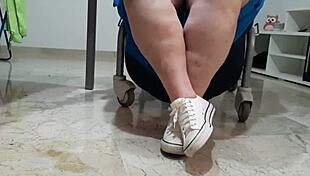 coolmarina arrives tired from streets for egg foot massage on floor