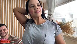 fit milf bangs huge cock lover while cuck hubby watches nearby