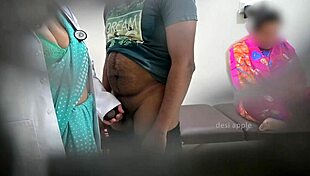 doctor strokes patient's cock hard while mommy watches up close