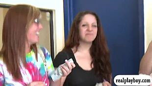 pretty babes flash tits and ass hard for quick cash in garage!