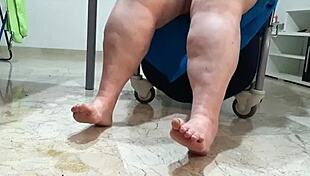 coolmarina arrives tired from streets for egg foot massage on floor