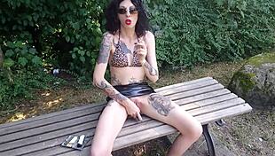 Lucy Ravenblood Smokes While Dildoing Cunt in Public Park