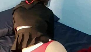 Neighbor plays with my tight ass in catgirl lingerie