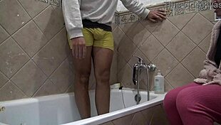 Stepmom Watches Stepson Wash Monster Dirty Cock in Shower!