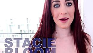 brunette stacie bloom gags on huge cock in pov then swallows every drop first time